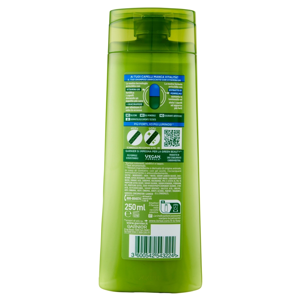 Garnier Fructis Shampoo Forti & Brillanti, shampoo fortificante per capelli normali,  250 ml